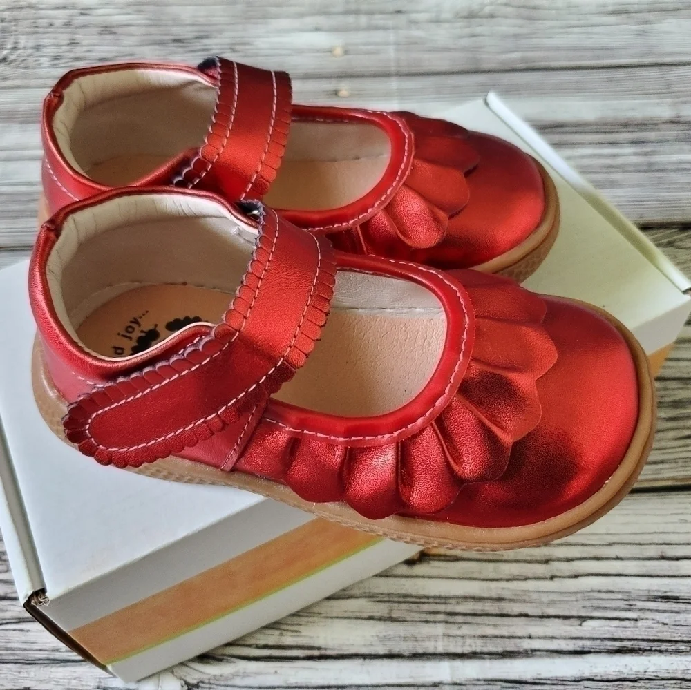 Livie and Luca Ruche Mary Jane Shoes Metallic Red Holiday Christmas Shoes NWOB